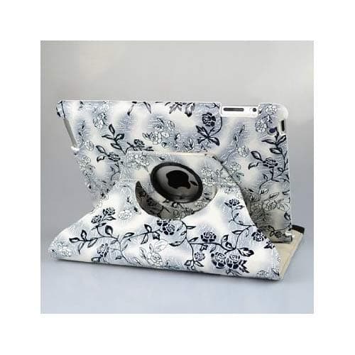 Ultra Stylish (Black/white) Embossed Flowers Case With 360 Degrees Rotating Swivel Stand for Ipad 3 / The New Ipad (3rd Generation) /Ipad 2 , Supports Smart Cover Wake/sleep Function