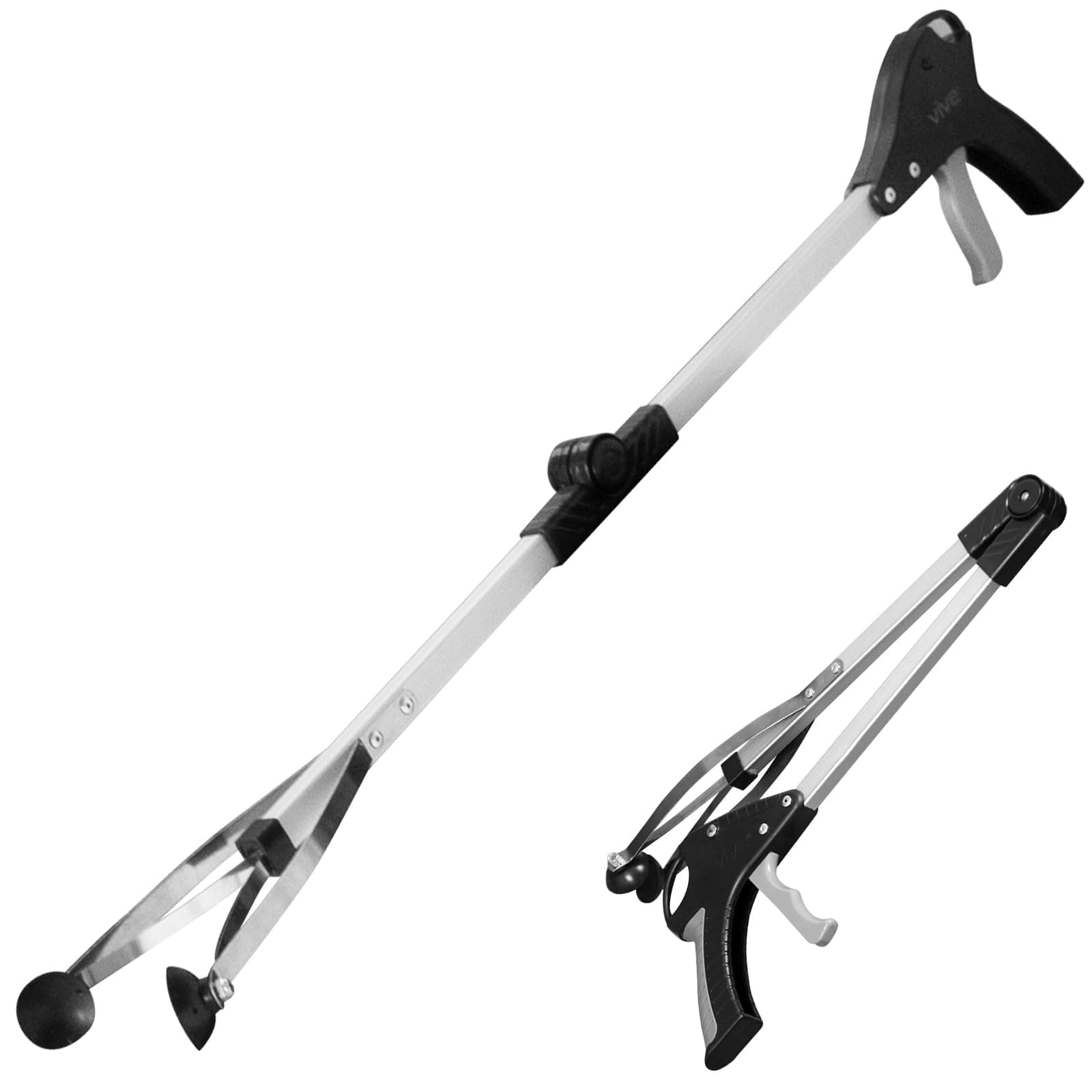 Vive Foldable Suction Reacher Grabber - Pickup Reaching Tool - Long, Heavy Duty, 32 Inch Extended Reacher - Elderly, Seniors, Injured, Kids - for Trash, Garbage, Cups, Glasses, High Shelf (1)