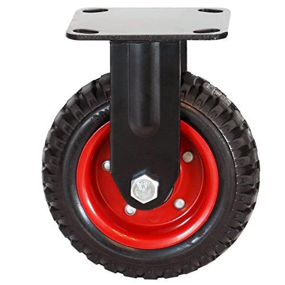 POWERTEC 8 Inch Caster Wheels, Heavy Duty Fixed Plate Casters with Rubber Knobby Tread for Workbench, Dolly, Cart, Trolley, Wagon and Chicken Coop, Large Rubber Castor Wheels, 1PK (17053V)