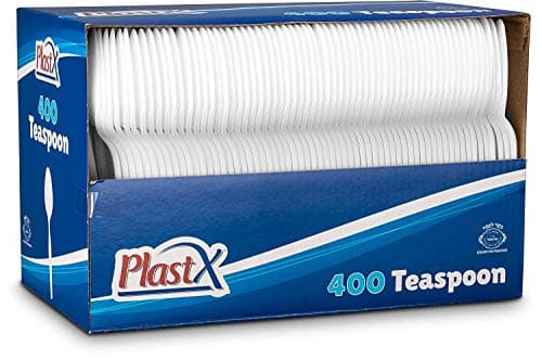PlastX Cutlery 400 Count Disposable Plastic White TeaSpoons, Great For Home, Office, Party, Concession Shop, or Restaurants, Kids, Outdoor Event Or Everyday Use (1 Box)
