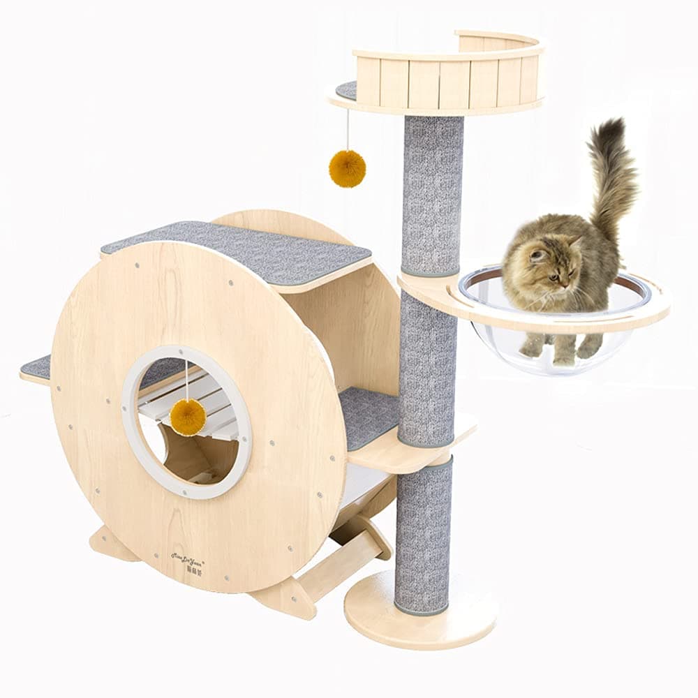 QSYY Modern Cat Tree, Multi-Level Luxury Cat Tower with Running Wheels, Scratches Covered with Sisal, Spacious Apartment And Large Cat Perch, Place for Exercise And Rest