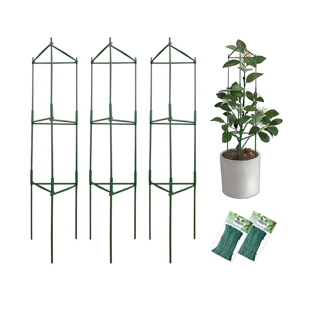 POYEE 3 Pack Tomato Cages Garden Plant Support Stakes Assembled for Vertical Climbing Plants,Vegetables, Flowers, Fruits, Vines with 200 Twist Ties (Up to 48.8 inch Tall)