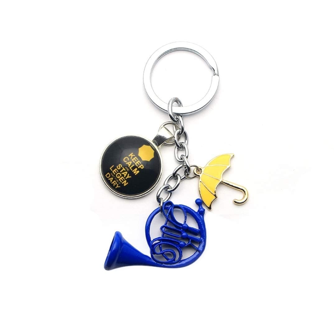 1pc a lot Yellow Umbrella mother Blue French Horn keychain