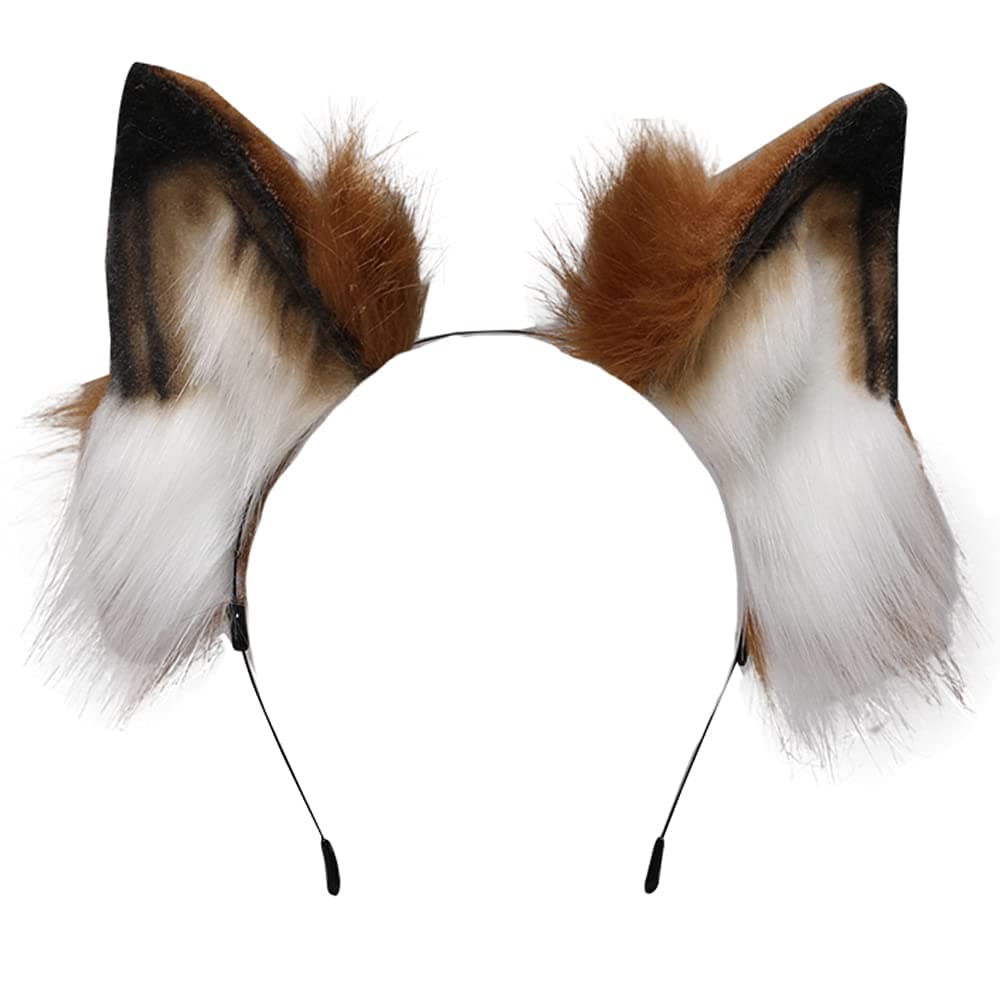 Brown White Wolf Ears