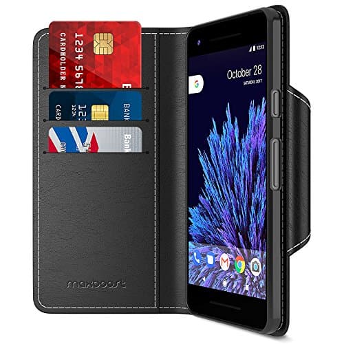 Maxboost Google Pixel 2 Wallet Case, [Folio Style] Premium Google Pixel 2 Card Cases Stand Feature [Black] Protective PU Leather Flip Cover with Card Slot + Side Pocket Magnetic for Pixel 2 (2017)