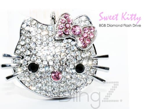 TheBlingZ 8GB Cute Kitty Diamond Bling Heart Jewellery Jewelry USB Flash Drive Disk Memory with Simulated DIAMOND Crystals -Ideal Great Gift