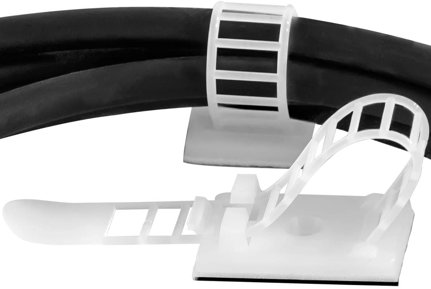 - Pro-Grade, Adhesive-Backed Cable Straps 50 Pack. High-Strength, White Clamps for Electrical Wire Management and Organization. Tool-Free Installation for Home Or Office. Screw-Mount for Permanent Hold