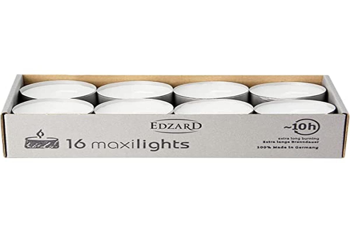 EDZARDWenzel Maxilights Maxi Tea Light Candles White Aluminium Casing Diameter 2.28 in Unscented Pack of 16