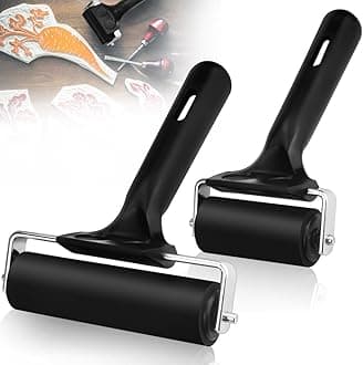 Rubber Brayer Roller Set, 2 PCS Ink Printing and Glue Roller, Soft Rubber Rollers for Printmaking, Stamping, Scrapbooks, and Screen Printing, Easy-Grip Handle, 10cm & 6cm