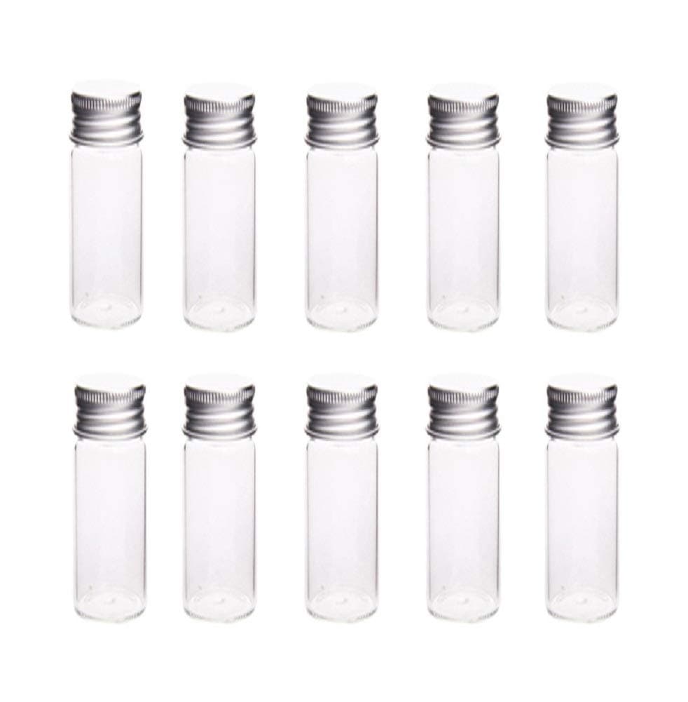 10Pcs Glass Sealed Bottle with Screw Aluminum Cap Clear Tiny Empty Sample Vials Glass Jars Containers Cute Wishes Bottle (15ml)