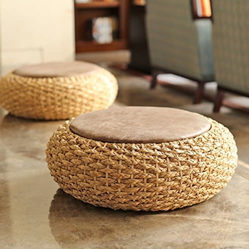 GRAS Dark colored rustic floor cushion with leather top/Floor pouf/Pouf ottoman/Wholesales Bulk/meditation cushion/GrasShanghai