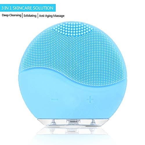 Facial Cleaning Brush，Minso Waterproof & Silicon Facial Cleaner， Electric Masager Cleansing System for Deep Cleansing Skin Care， Face Massage Brush and USB Charging Cables (Aquamarine)