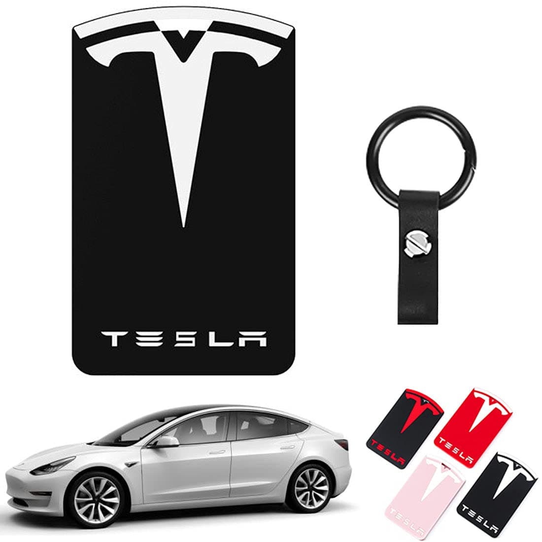 Silicone Car Key Card Holder Protector Cover with Key Chain For Tesla Model 3 Model Y (Black&white)