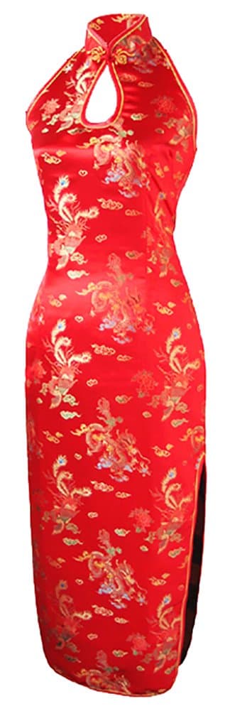 Women's Wedding Red Dragon Halter Backless Long Chinese Dress