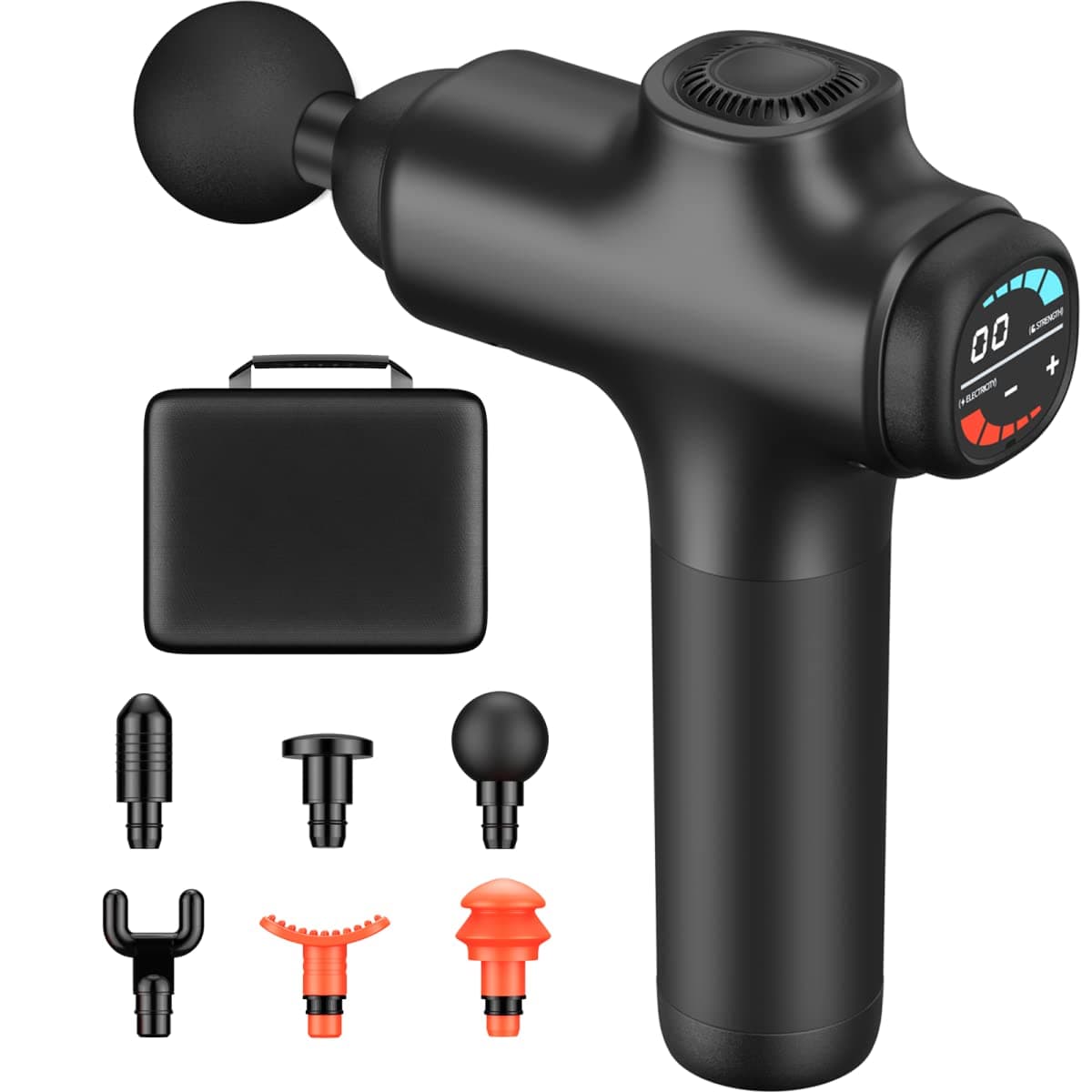 ZonGym Massage Gun Deep Tissue, Percussive Muscle Massager, 30 Speeds Quiet Brushless Motor Handheld Massager for Neck Back Shoulder, LCD Touch Screen, 6 Heads and Carrying Case - Matte Black