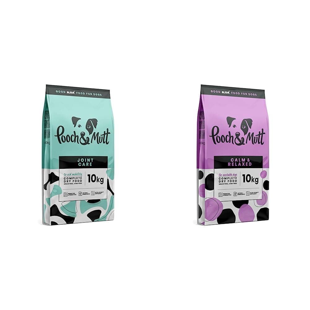 Pooch & MuttJoint Care, Complete Dry Dog Food (Grain Free), Salmon and Sweet Potato, 10kg & Calm & Relaxed, Complete Dry Dog Food (Grain Free), Turkey and Sweet Potato, 10kg