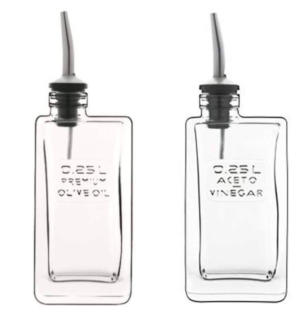 Optima Olive Oil Bottle with Silicone & Stainless Steel Pourer - 8.5 Oz Dispenser for Oils, Vinegars & Liquid Seasonings, Glass Storage Accessory for Cooking & Serving