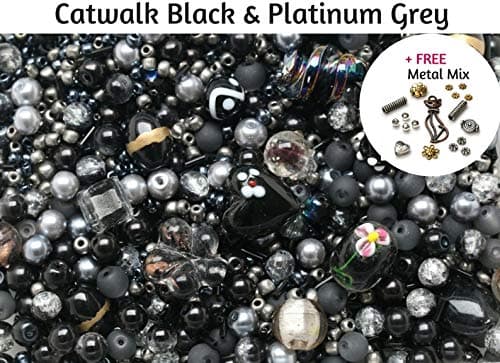 Jeweltailor New! Catwalk Black & Grey Deluxe Glass Bead Mix + FREE Bonus Metal Beads ~ 400+ Beads Including Pearls,Rare Lampwork, Seed + More~ A Perfect Starter Beads Mix For Jewellery Making & Hand Mixed In The UK