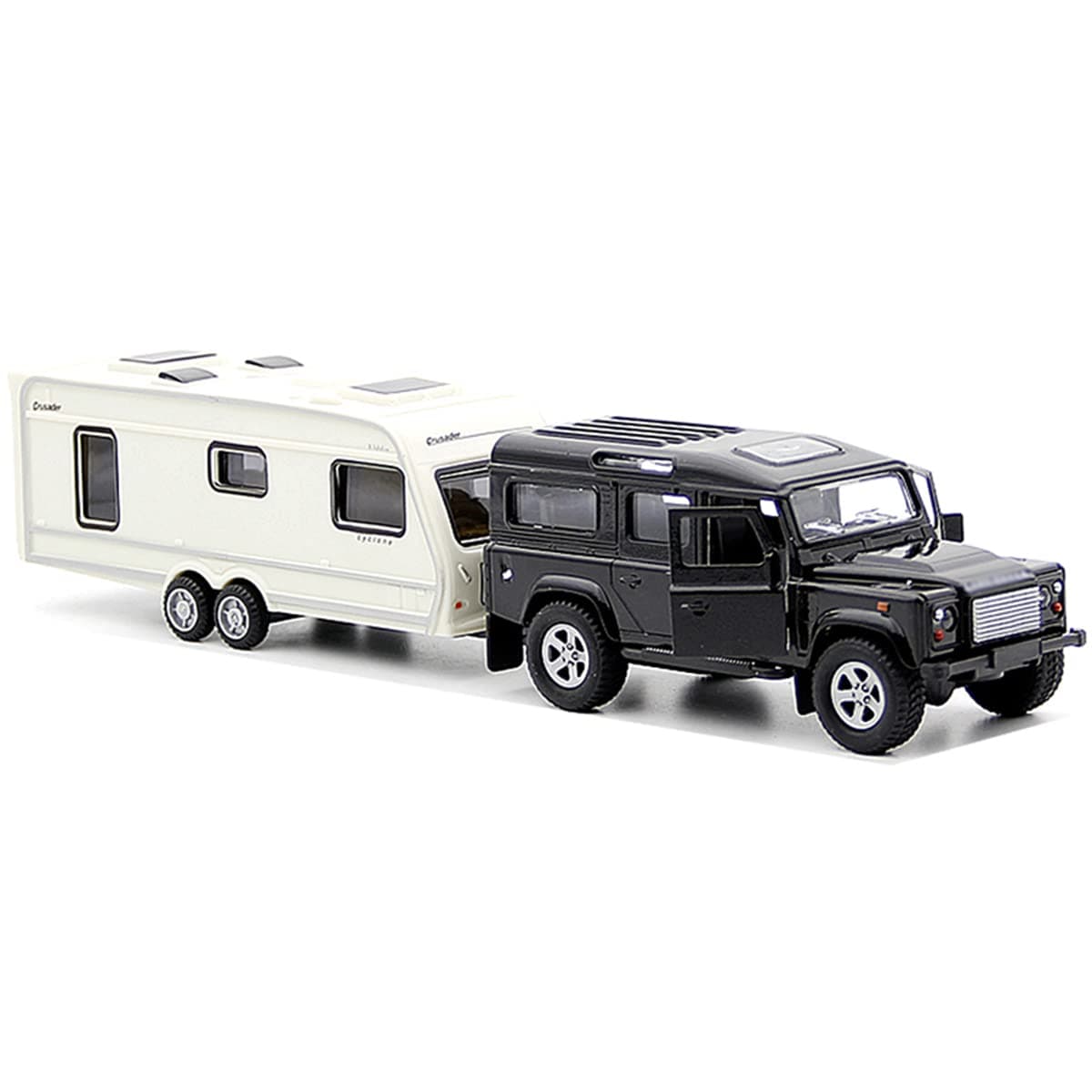 Toy Camper SUV Trailer Towing RV Motorhome Toys for Boys Diecast Truck Model Car Metal Pull Back Toy Cars Vehicle, Doors Open Light Sound, Outdoor Land Adventure Play Set, Kids Gifts
