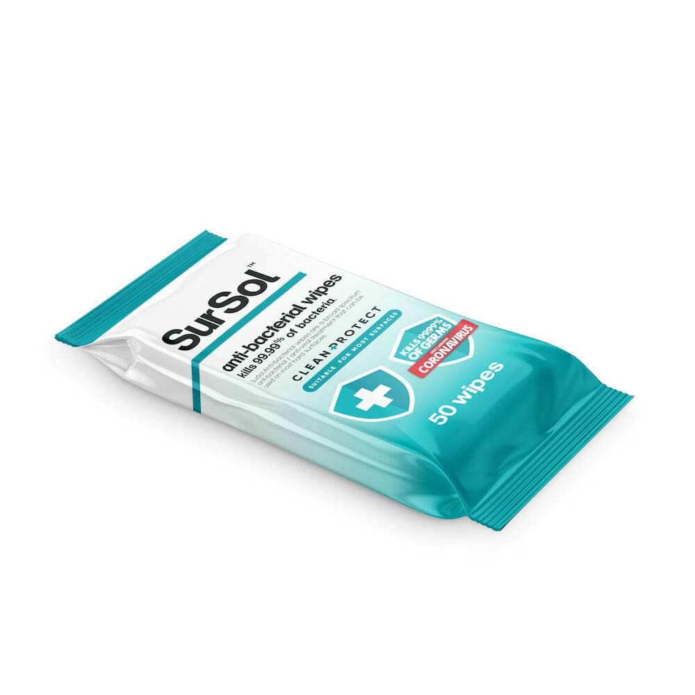 NRS Healthcare SurSol Anti Bacterial Wipes, Pack of 50 Wipes, White
