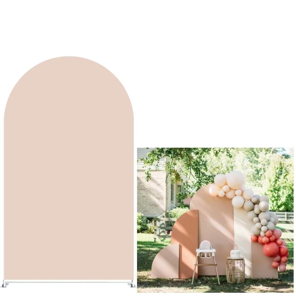 AOSTOArch Backdrop Cover for Birthday Baby Shower Party Decoration,2.5x6ft Double Sided Coffee Cream Background Elastic Fabric Cover GX-1290