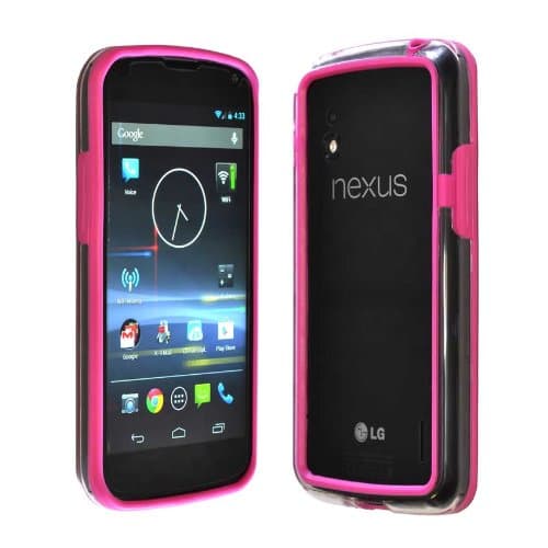 Google Nexus 4 LG E960 Bumper Case - Transparent Slim Hot Pink / Clear
