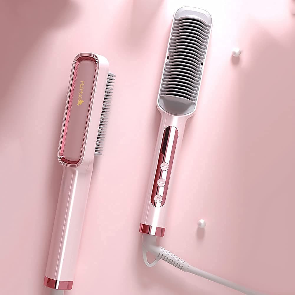 HICITI 2 in 1 Electric Hot Air Comb Hair Straightener Brush Ceramic Hair Curler Heated Electric Smart Brush Styling Tools