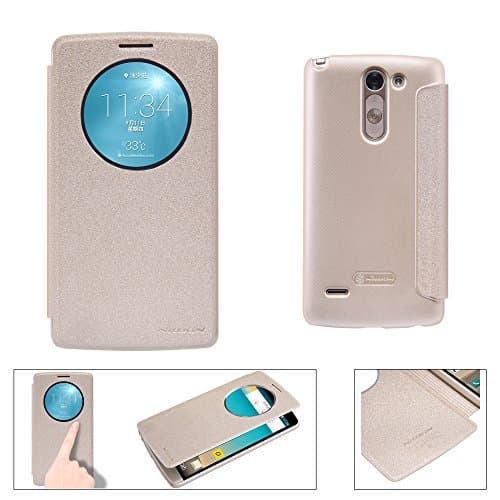 G3 Stylus Leather Case, Monoy Smart Wake UP/Sleep Side Flip Pu Leather Cover Pc Hard Case Shell Compatible for LG G3 Stylus, D690, D693 (Golden Leather Case)