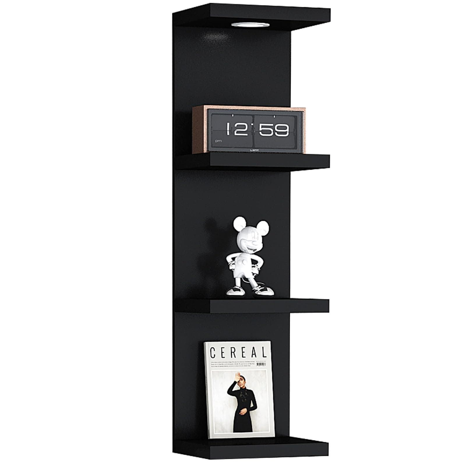 Versatile 4 Tier Black Wall Shelf with Remote Control LED Light