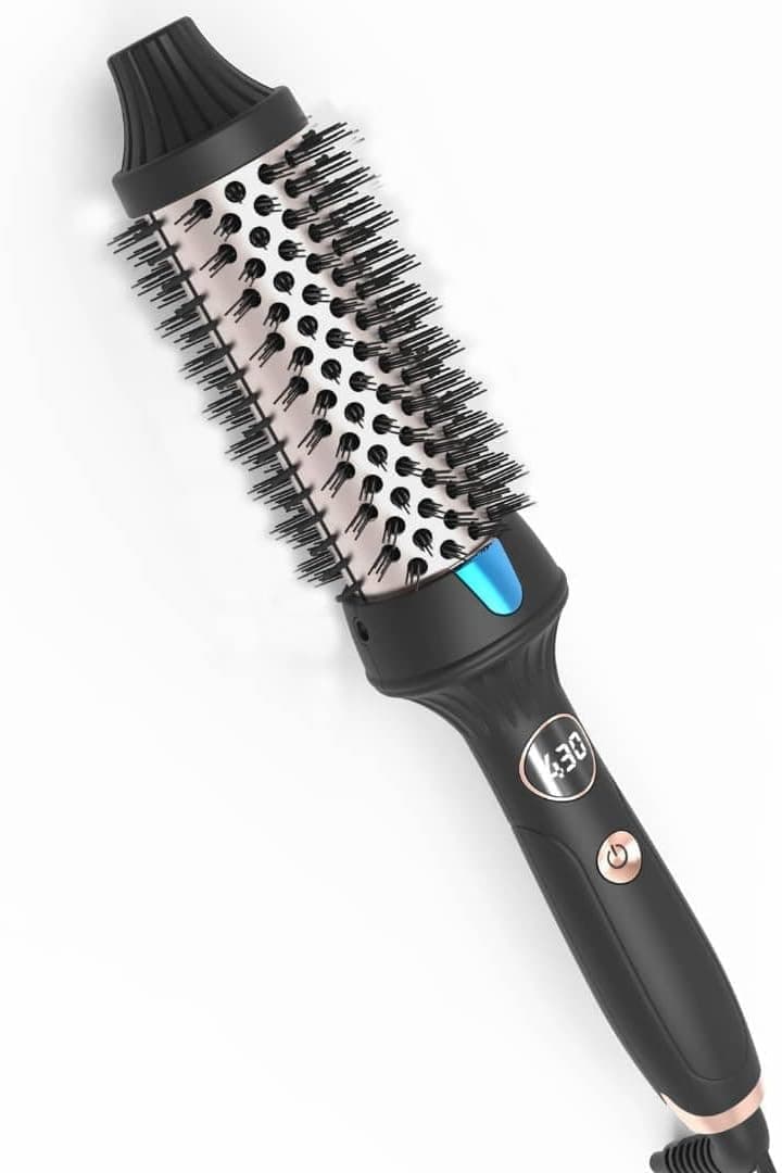 AINU HOME Thermal Brush, 1.5 Inch Curling Iron Brush Volumizing Brush Heated Round Brush Ceramic Tourmaline Ionic Curling Comb Dual Voltage Travel Curling Iron with Brush, LCD Display (Black)