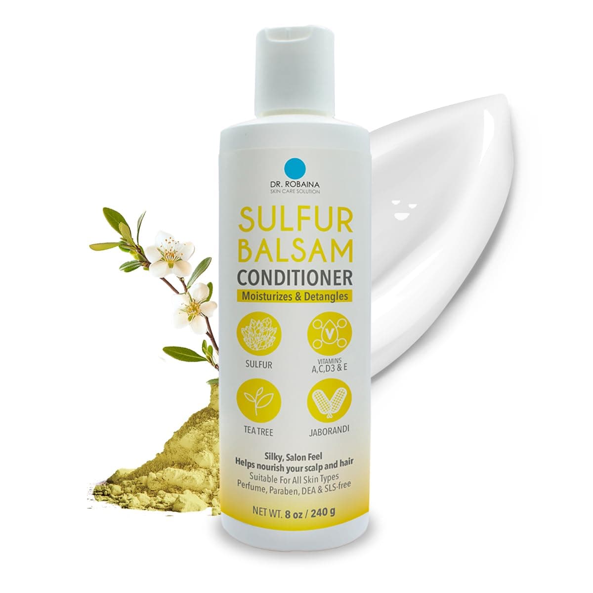 Dr. Robaina SULFUR BALSAM Conditioner - Natural Moisturizing and Detangling - Hair and Scalp Care - Gentle and Effective