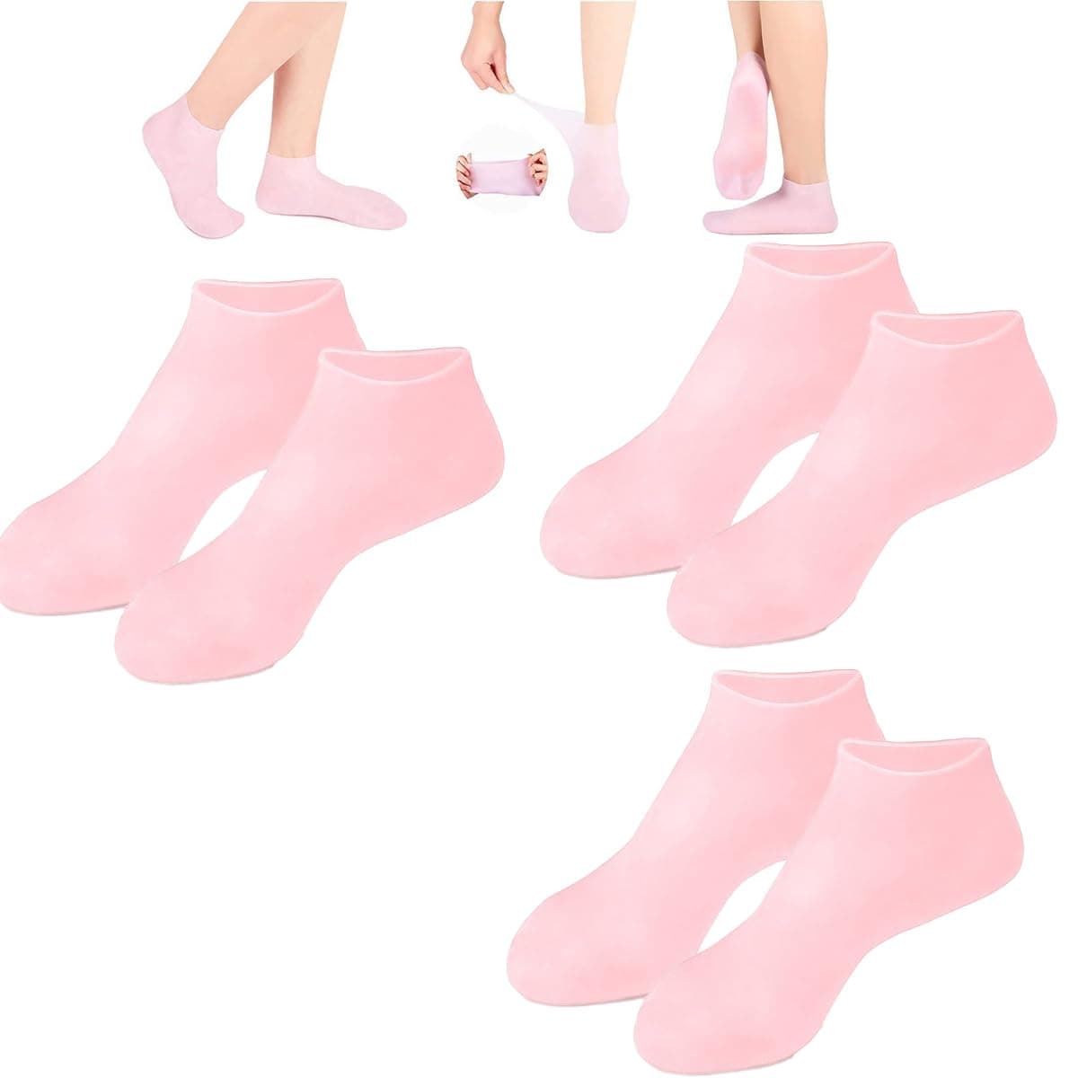 Women Foot Spa Pedicure Silicone Socks, Moisturizing Foot Mask Exfoliating Silicone Socks Beach Protective Socks,Silicone Moisturizing Sock for Dry Cracked Feet Women (3 PCS-A)