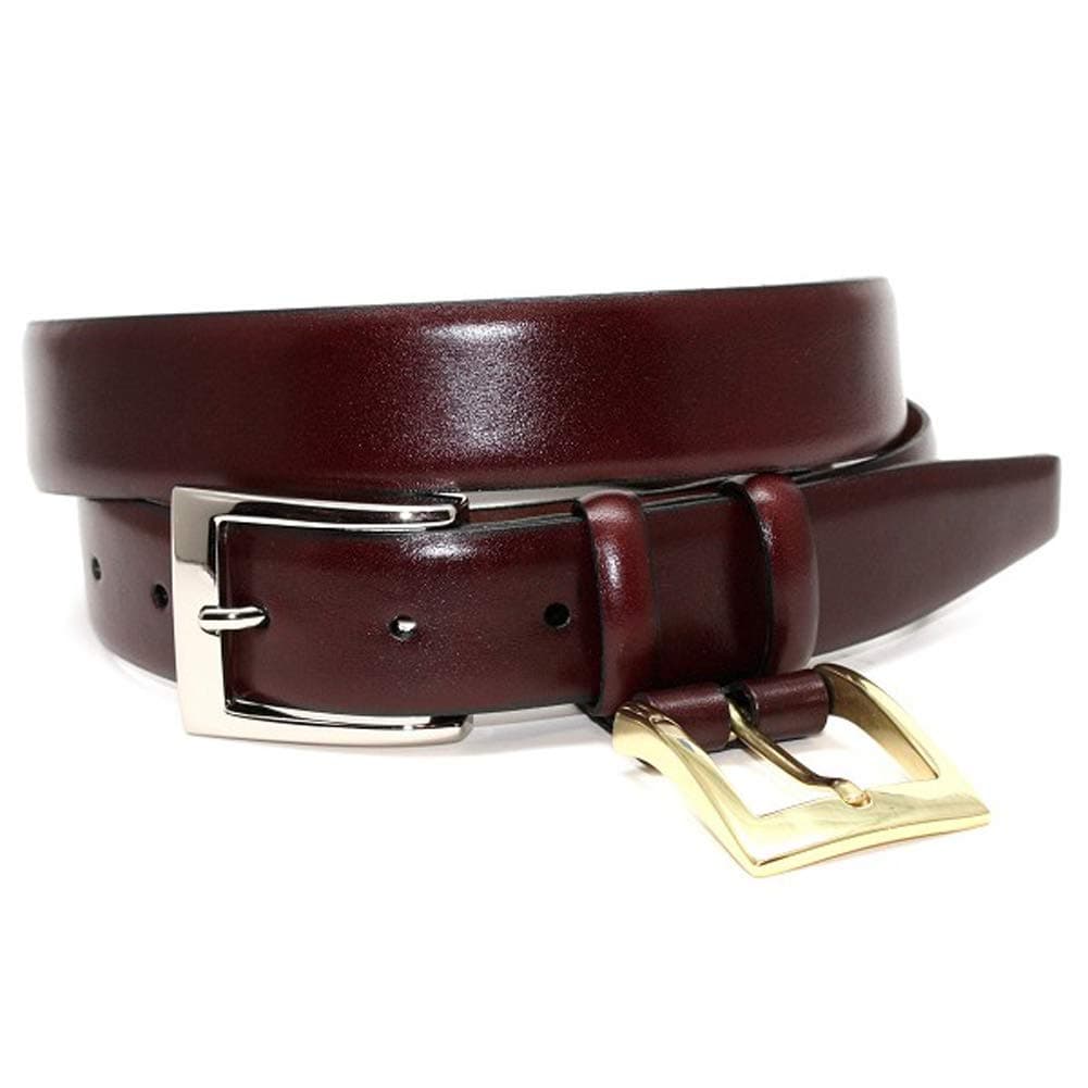 Italian Calfskin Double Buckle Option Dress Belt - Burgundy/Cordovan 34