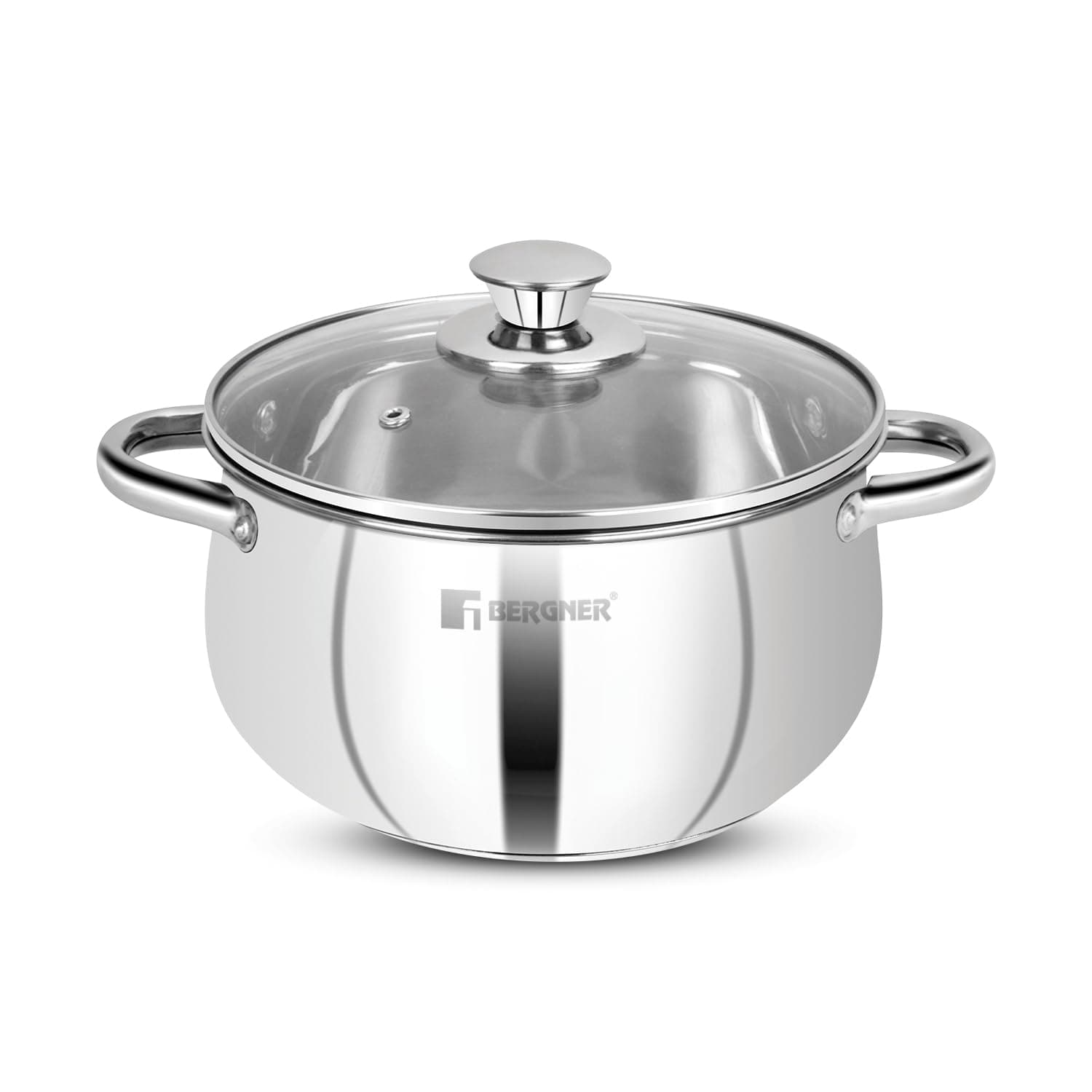 Acier Stainless Steel 16cm (2 Liters) Casserole with Glass Lid, Ergonomic Handle for Prefect Grip, Mirror Shiny Finish, Even Heat Distribution, Induction Base Capsule Bottom, Gas Stove Ready
