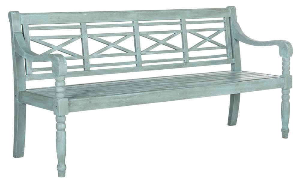 SAFAVIEHOutdoor Collection Karoo Bench, Beach House Blue