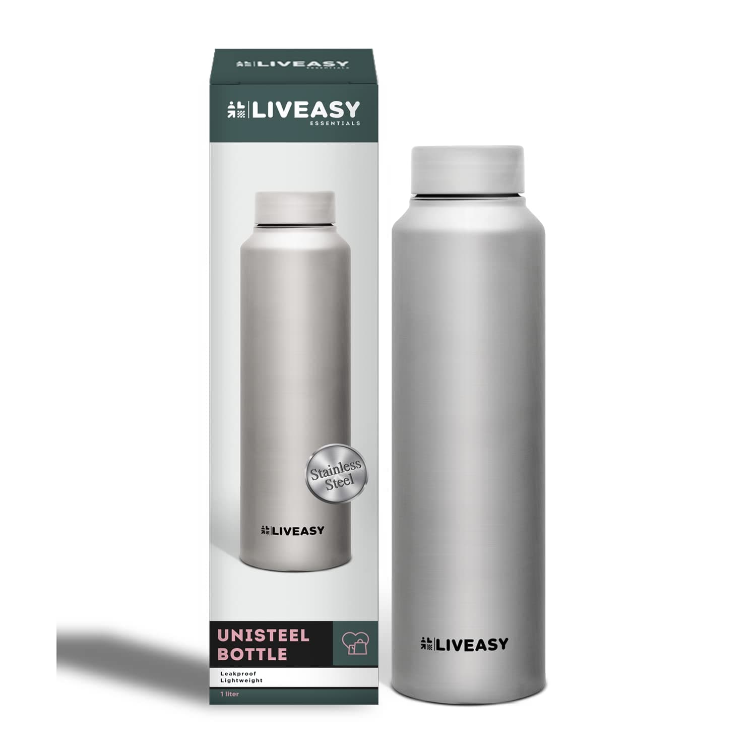 LivEasy Essentials Stainless steel bottle | Lightweight | Environment Friendly | Stylish (Silver) - 1000 ML