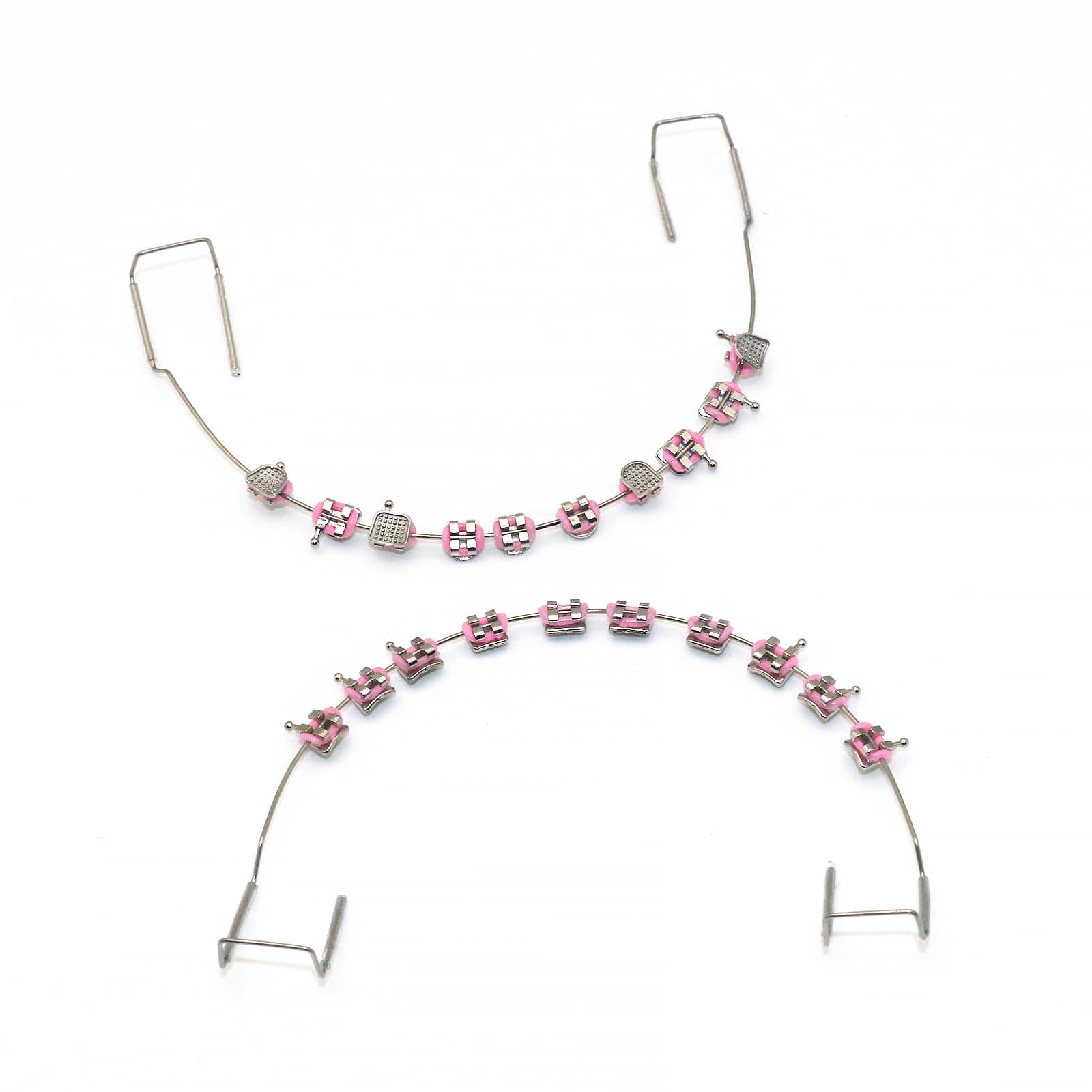 1 Pack Temporary dental decorations with metal wires, metal brackets and orthodontic ligatures, props for orthodontists to explain, props for dental students to practice. (Pink)