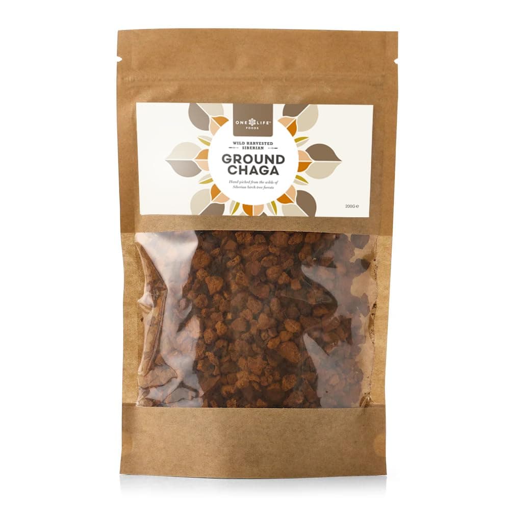Wild Harvested Premium Chaga Mushroom (Ground) - Immune Boosting, Antioxidant Rich, Raw, Unprocessed, Sustainable and Gluten-Free, One Life Foods - 200g
