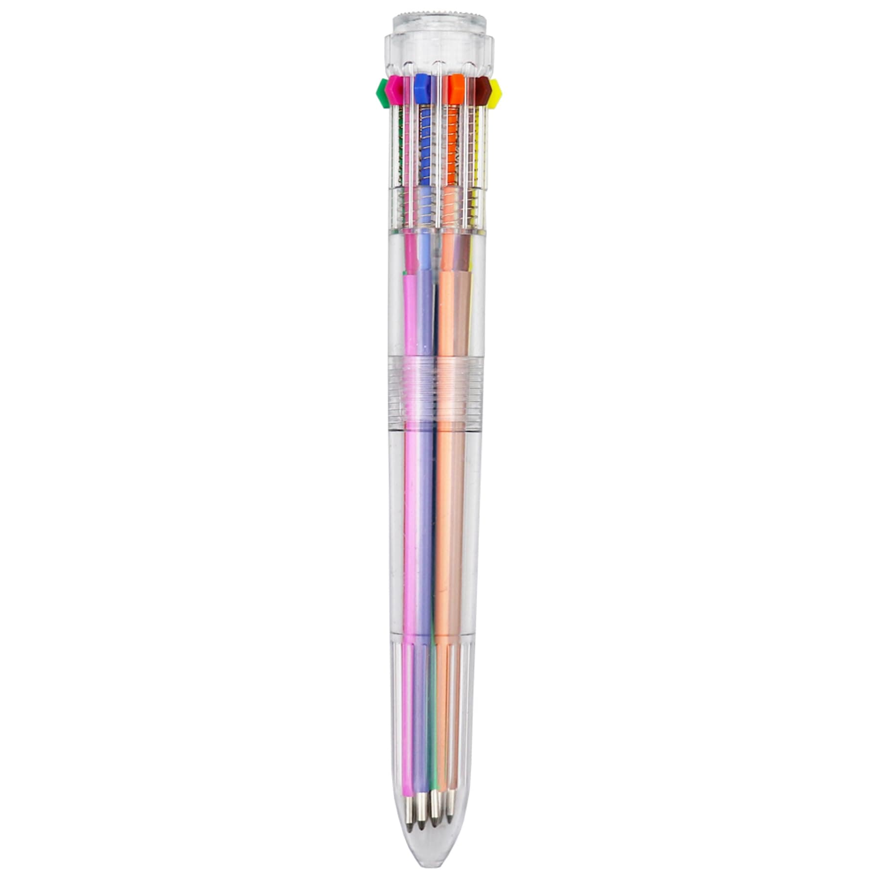 HeTaoCat Multicolor Pens 1 Pack 0.5mm 10-in-1 Retractable Ballpoint Pens - 10 Colors Transparent Barrel Ballpoint Pen for Office Supplies (Multicolor)