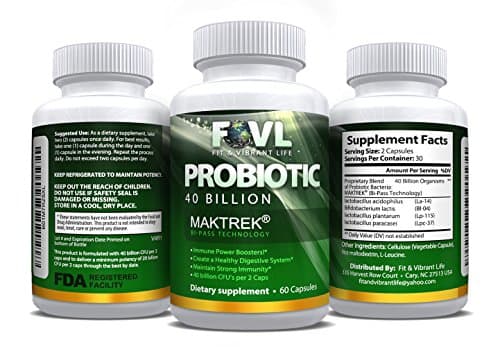 Fit & Vibrant Life Probiotics : 40 Billion Live Cultures 60 capsules, Health Benefits: Improve your Immune Health, Digestive Function, Gut Health, Energy Levels! Best Probiotics for Women and Men!