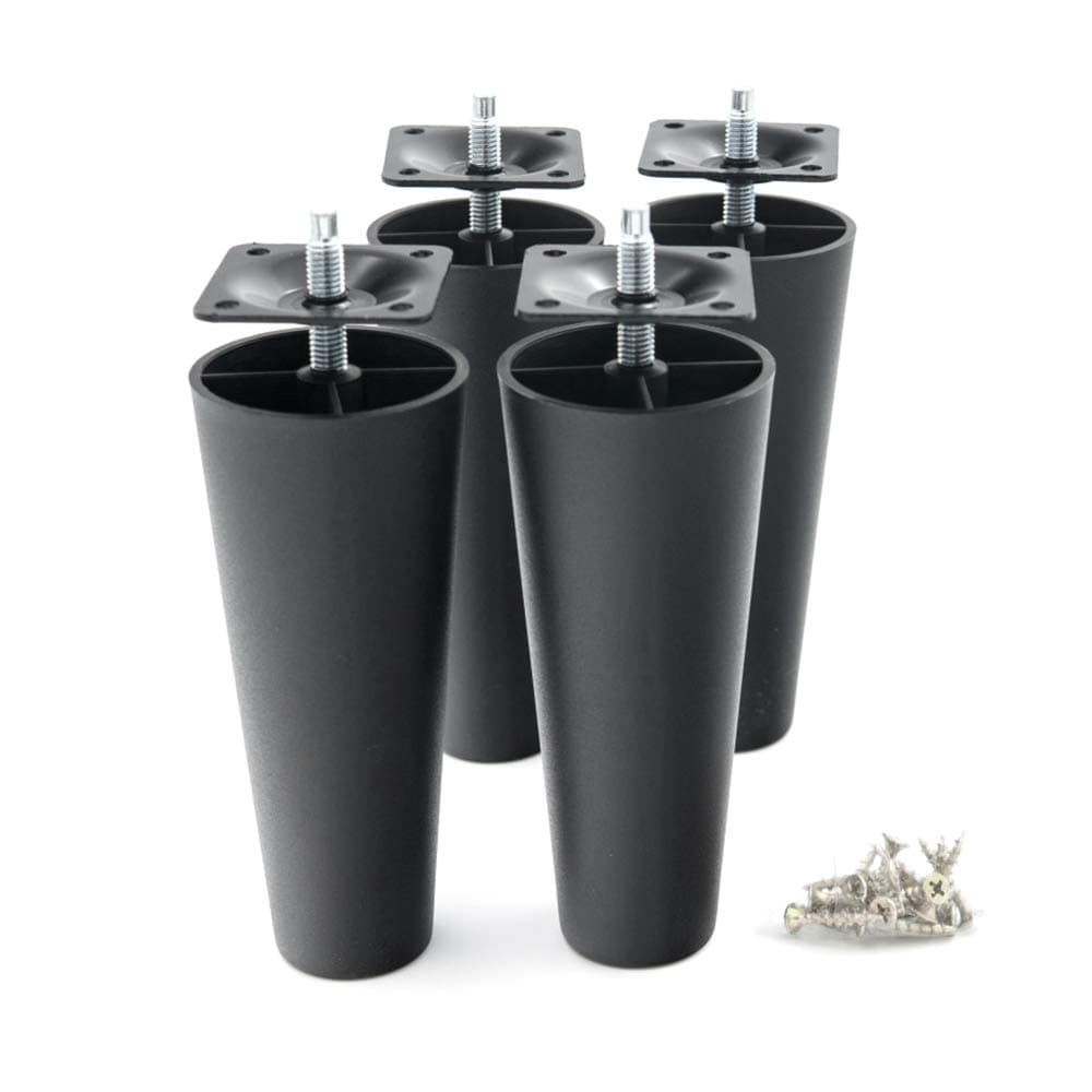 MAGIIN Furniture Legs, M8 Replacement Furniture Feet with Pre-Drilled 5/16inch Furniture Support Feet Bolt & Mounting Plate & Screws for Couch Sofa Cabinet (Black Tapered 4 Set)