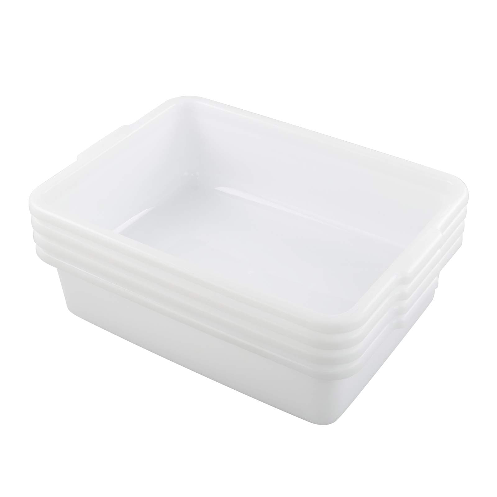 Kiddream Set of 4 Commercial Bus Box Tote, 13 Liter Large Plastic Bus Tub (White)