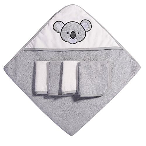 Ramees Baby Hooded Towel and Washcloths Bath Set, 5 Pack, Grey Koala
