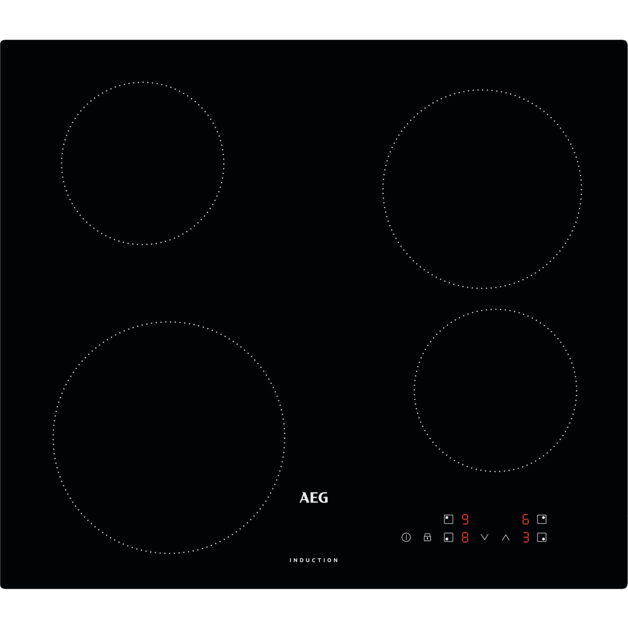 AEG 3000 Series Induction Full Hob, IBX64200CB, 4 Cooking Zones, 49cm, Touch Control, Precise Heat Control, Booster Function, Key Lock, Black