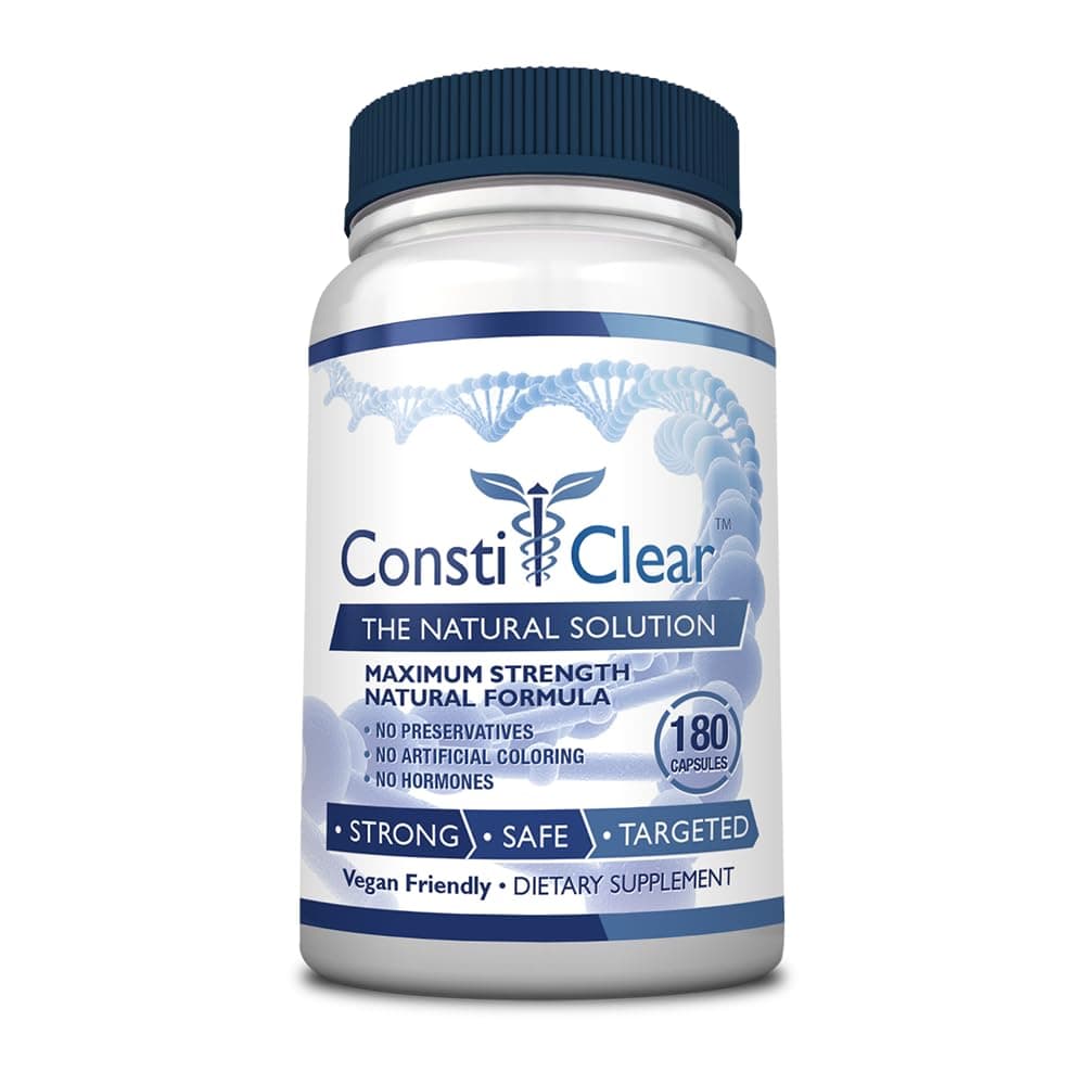 ConstiClear - Ease Constipation, Improve Digestion, Support Gut Flora - Contains Probiotic - 180 Capsules - 1 Bottle - Vegan