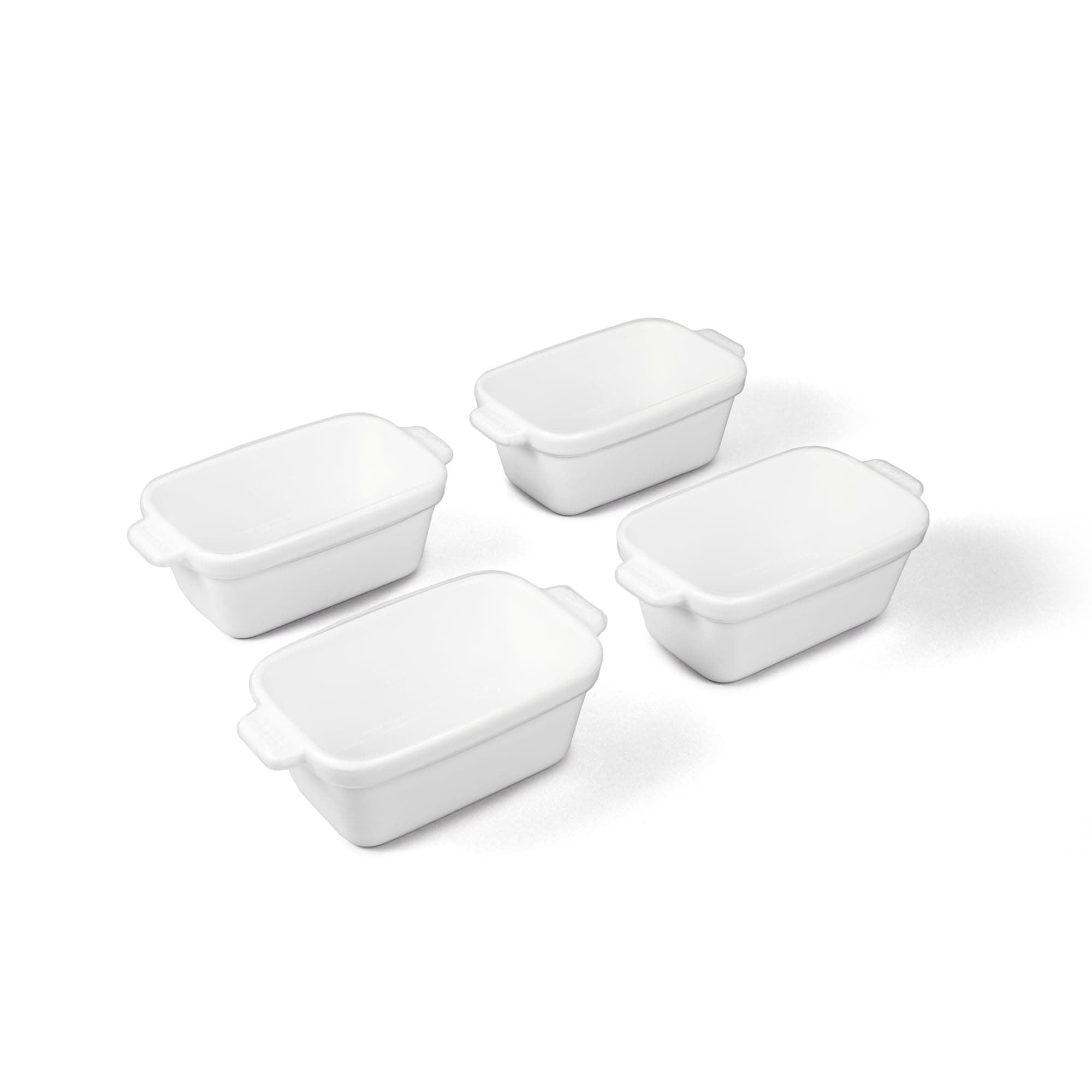 Stoneware - 5" Square Baking Dish with Silicone Covers - Ceramic Baking Pan Set - Kitchen Essentials and Bakeware - Set of 4 - White