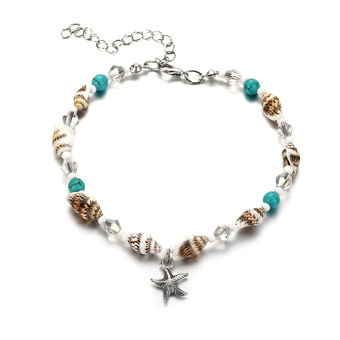 1 Piece Shell Anklet Starfish Turquoise Ankle Bracelet Silver Anklet Jewellery for Women and Girls