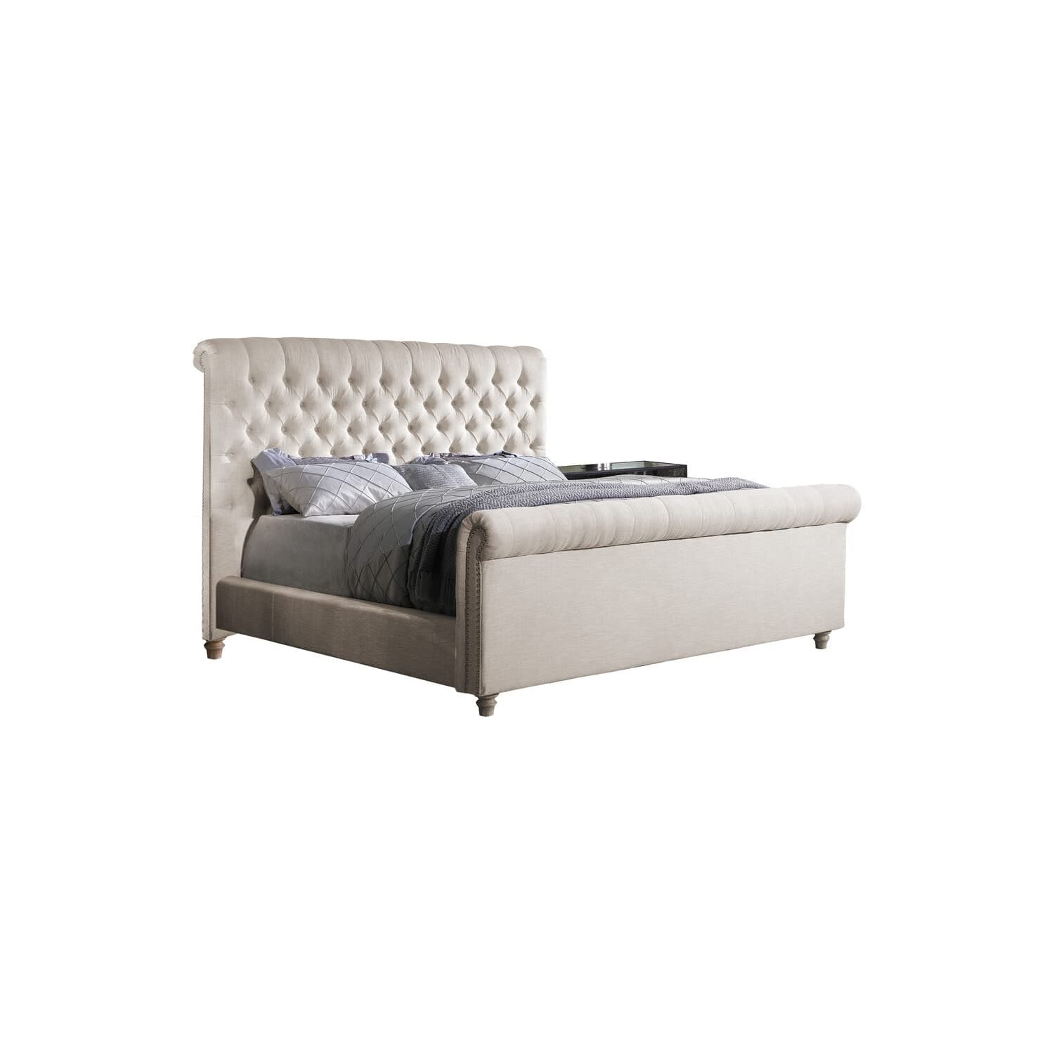 Best Master Furniture Jean-Carrie Upholstered Sleigh Bed Cal. King Beige