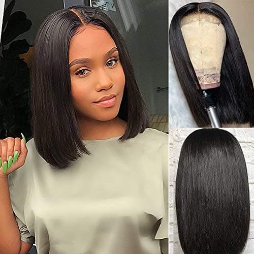 GRACE PLUS Short Bob Wigs Brazilian Remy Hair Straight 13x4 Lace Front Human Hair Bob Wigs for Women 130% Density Pre Plucked with Baby Hair Natural Color (14 inch, bob wig)
