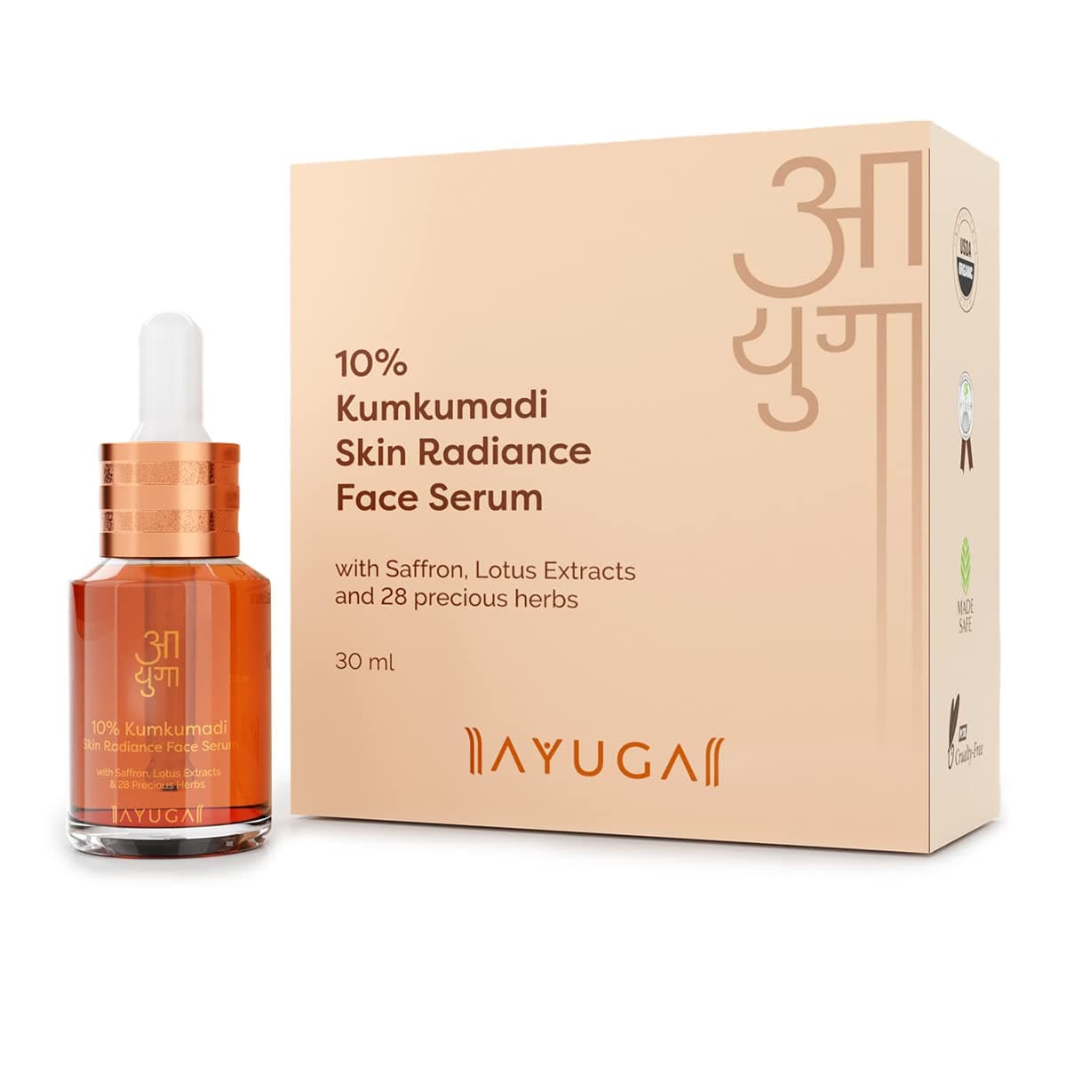 Ayuga 10% Kumkumadi Skin Radiance Oil-Based Face Serum With Saffron & Lotus Extracts For Dull Skin, Pigmentation & Dark Spots, Kumkumadi Tailam Based Serum, 30ml